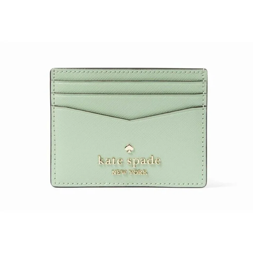 New Kate Spade Staci Small Slim Card Holder Saffiano Leather Beach Glass